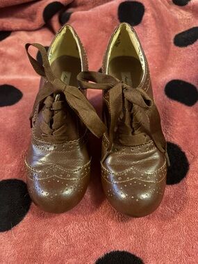 Southern Cottagecore Brown Oxford Ribbon Lace Up Heels  Women Size 6